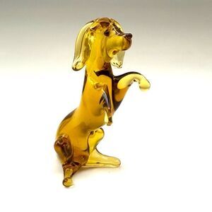 Vintage Hand Blown ART Glass Amber Brown DACHSHUND Dog Micro Miniature Figurine